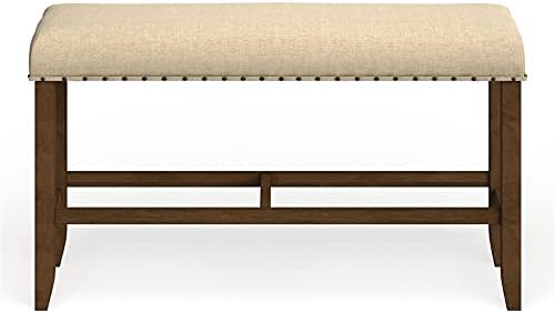 Beige Wood Padded Counter Height Dining Bench Z554342