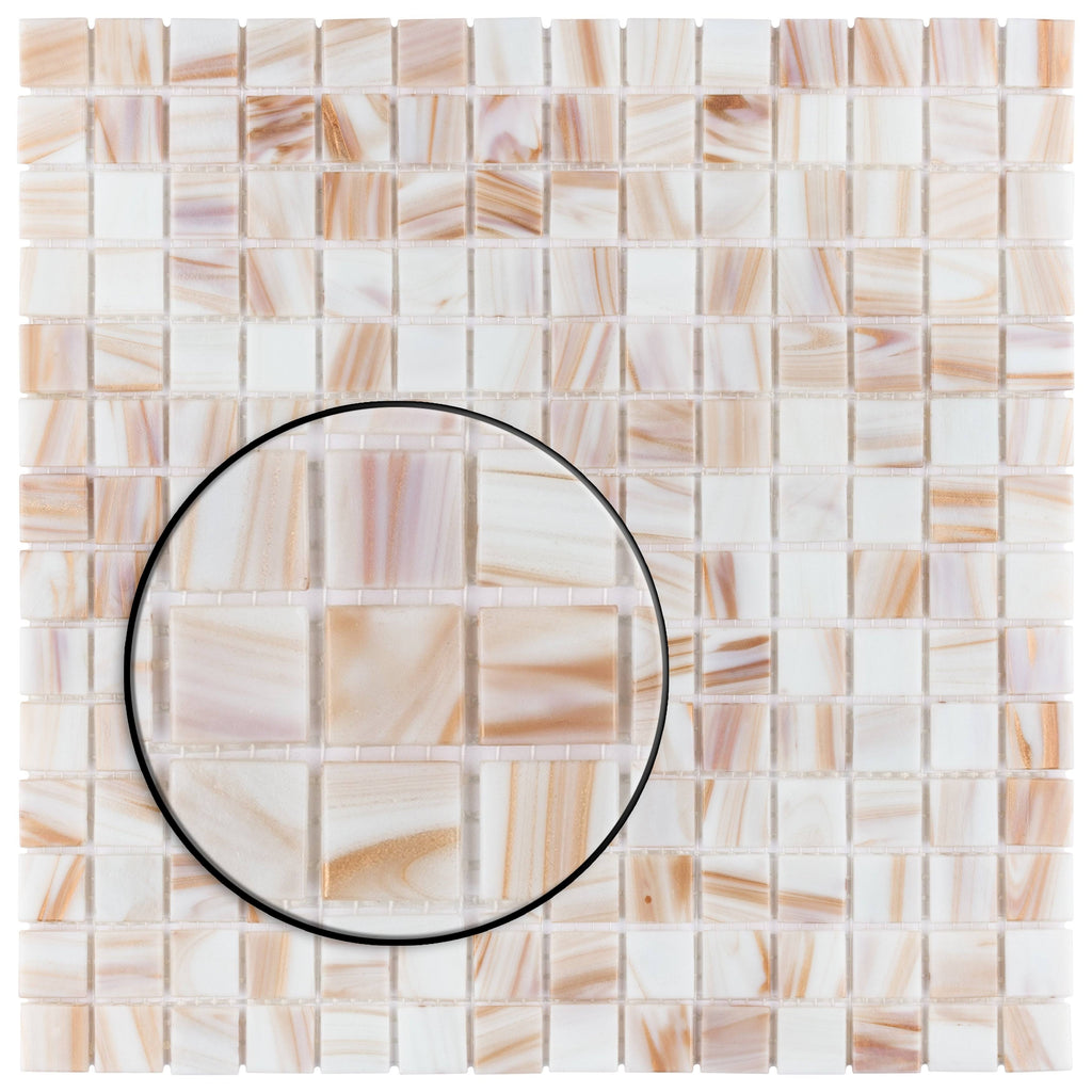 Fused Glass Mosaic Wall Tile, 12 inch x 12 inch, Brown/Tan/White/Copper H6854