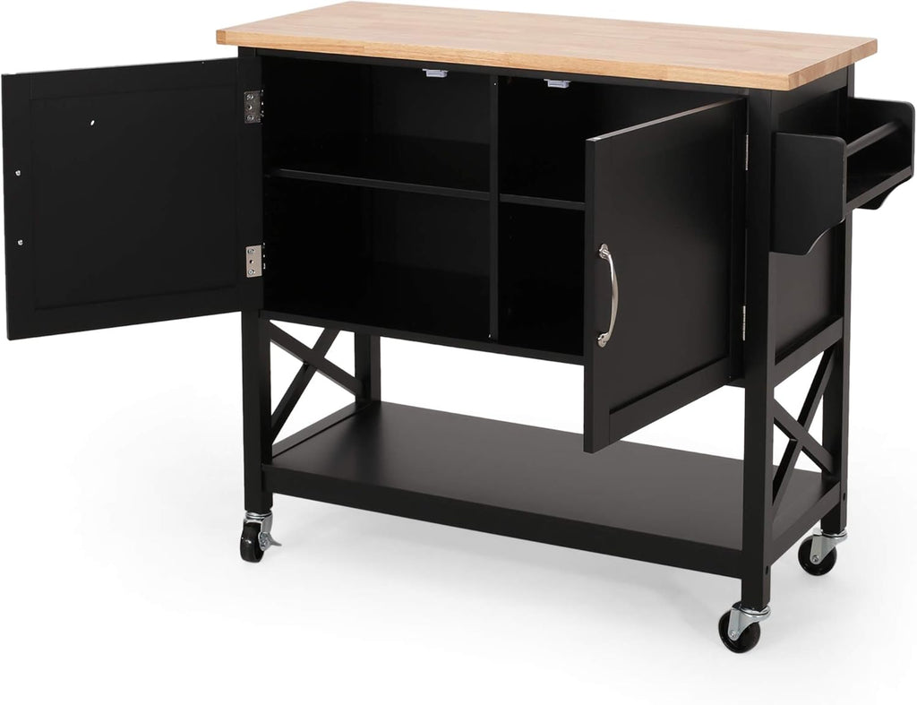 Black Natural Kitchen Cart with Wheels T454