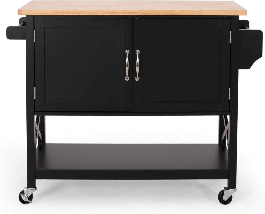 Black Natural Kitchen Cart with Wheels T454