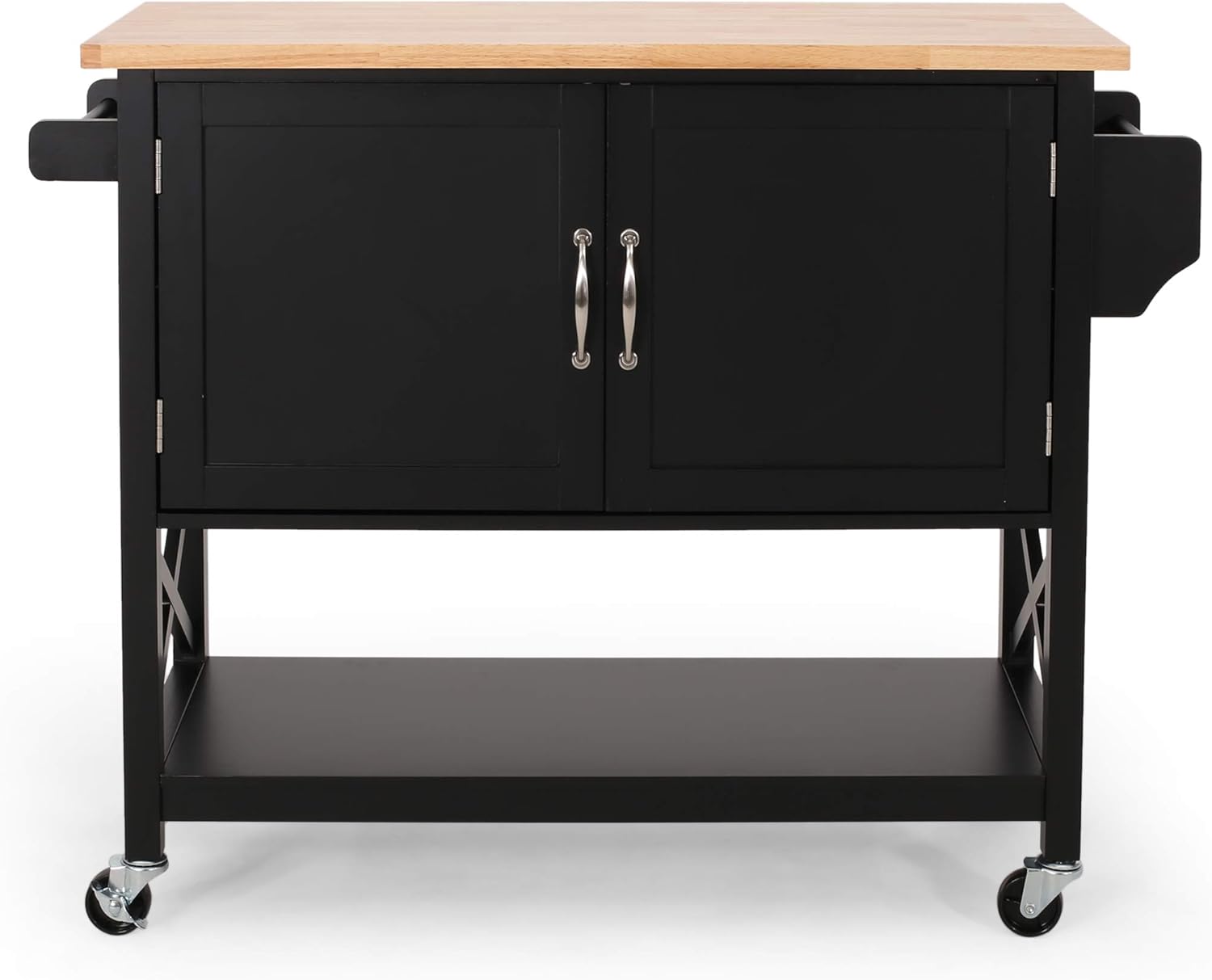 Black Natural Kitchen Cart with Wheels T454