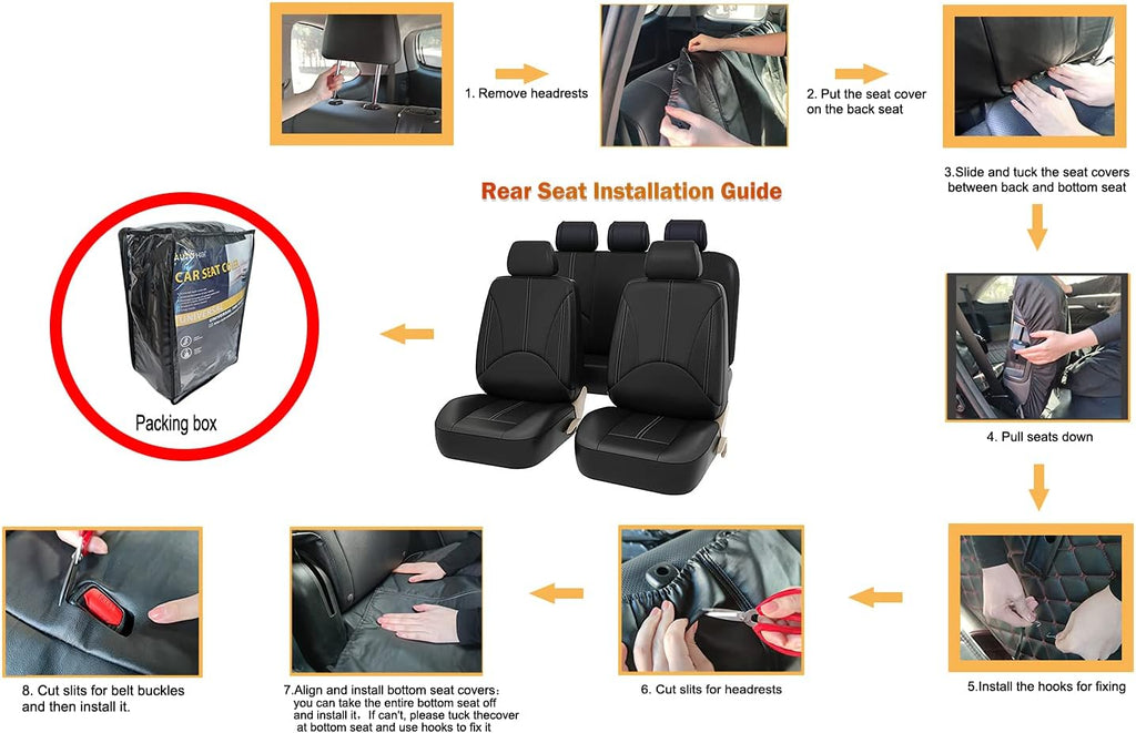 Black Full Set Faux Leather Car Seat Covers L425707