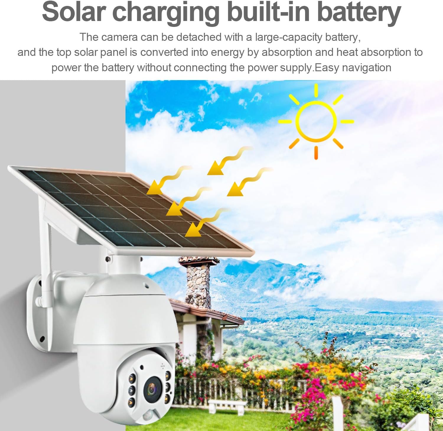 Wireless Solar Powered PTZ Security Camera with Rechargeable Battery N332