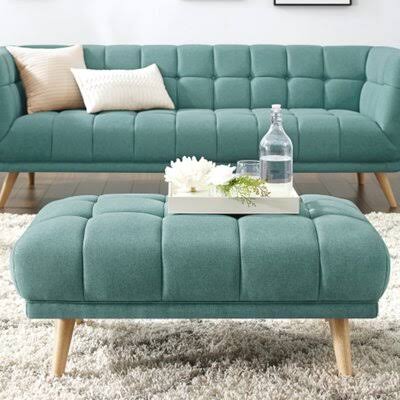 Green Polyester Blend Tufted Rectangle Ottoman C687