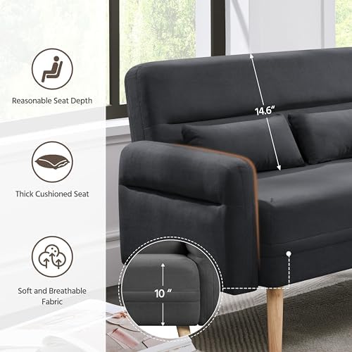 Dark Gray Fabric 2 Seater Sofa with Solid Wood Legs X61416