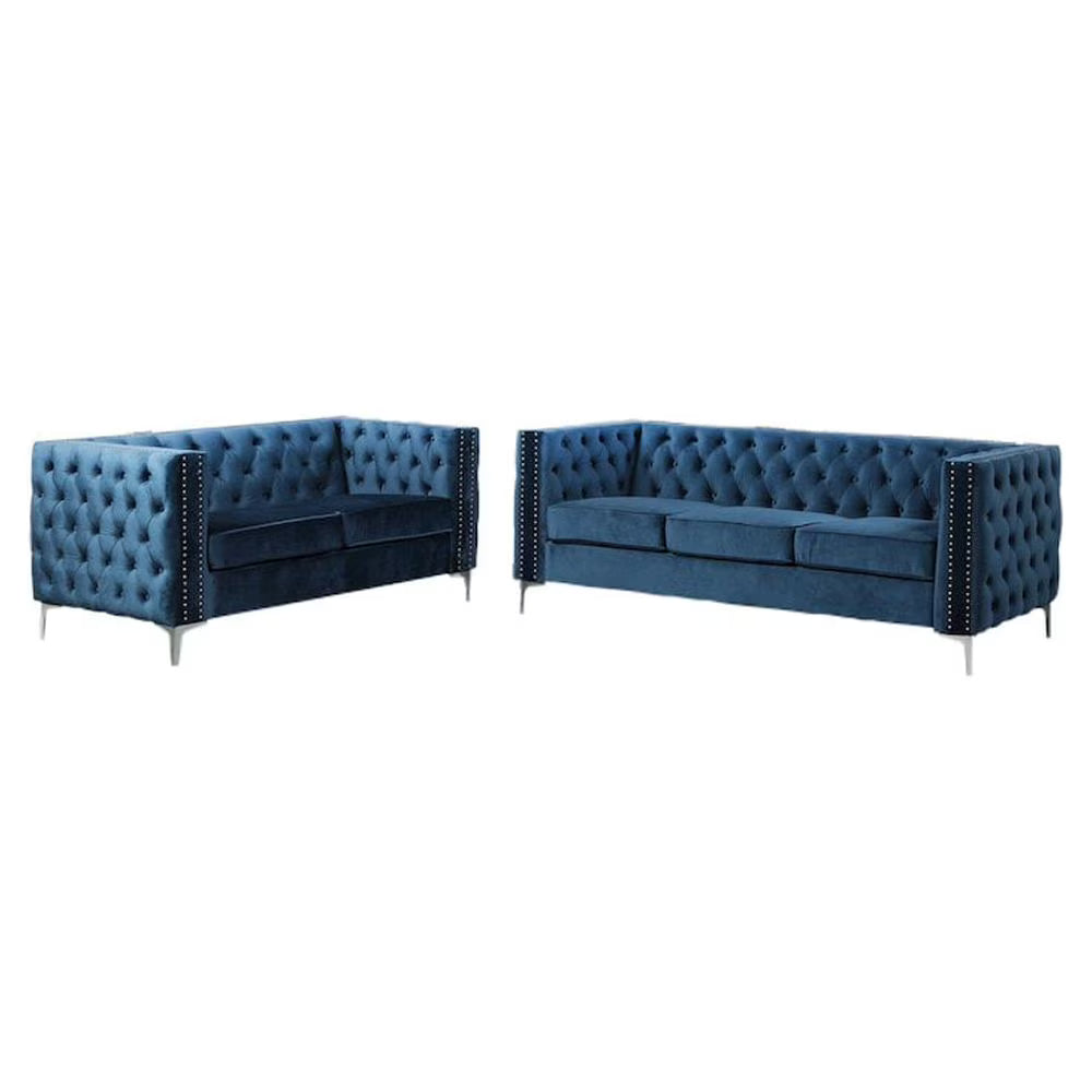 Navy 2 Piece Fabric Sofa and Loveseat Set D412