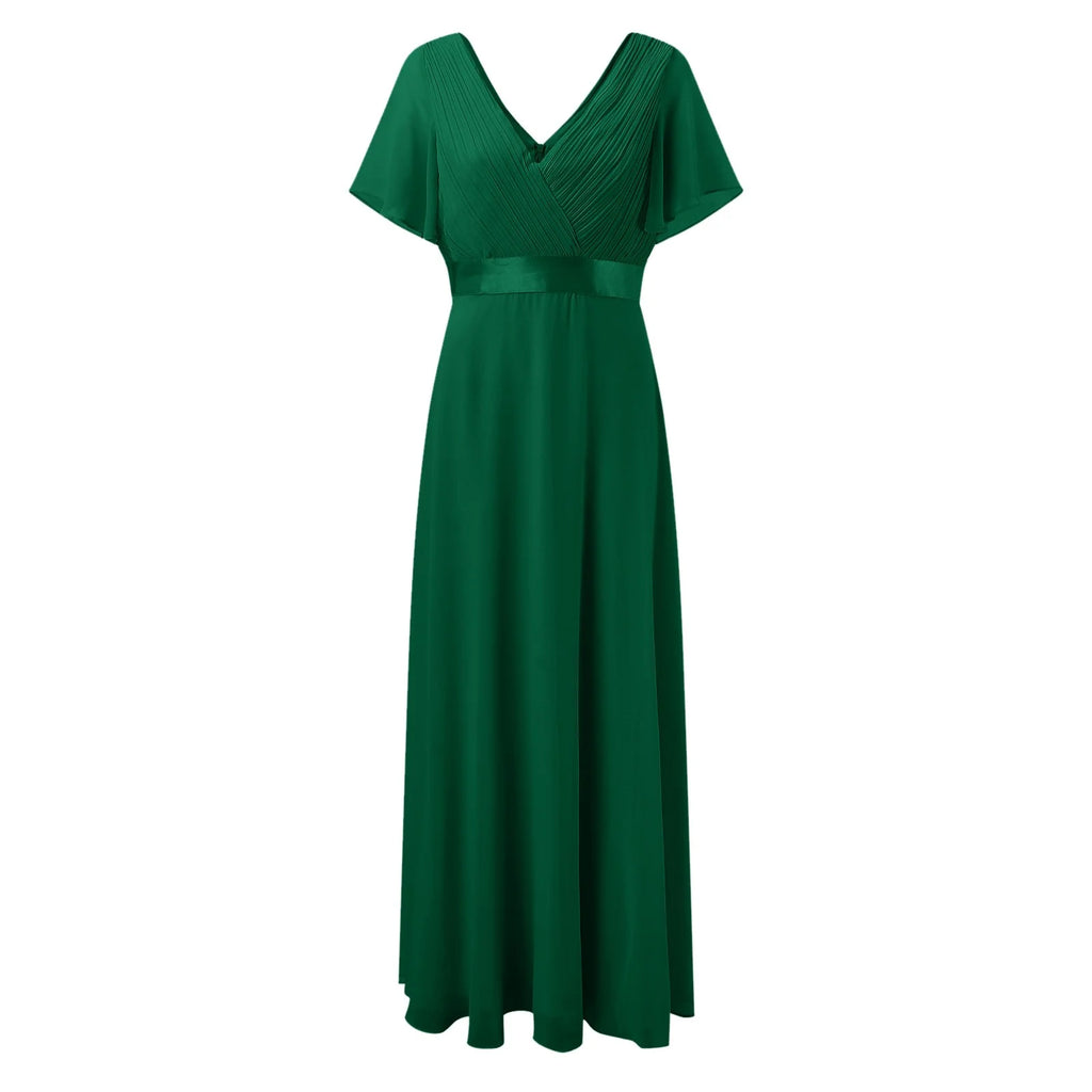 Green Crew Neck Ruffle Short Sleeve Maxi Dress L10702