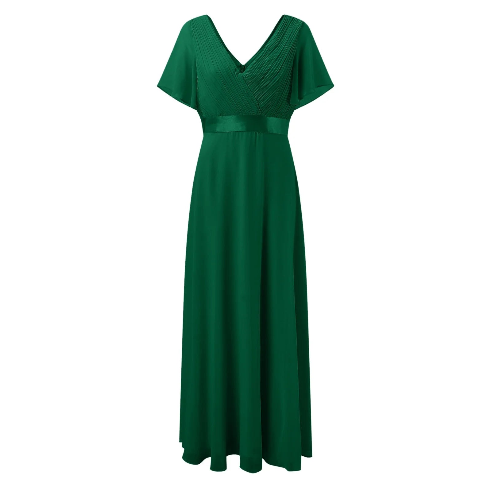 Green Crew Neck Ruffle Short Sleeve Maxi Dress L10702