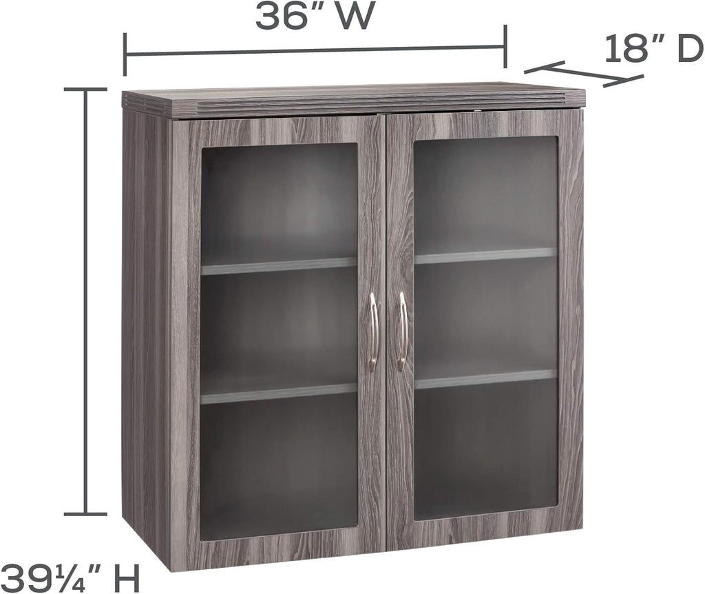 Glass Display Cabinet with 2 Doors, 2 Shelves, Gray Steel X759