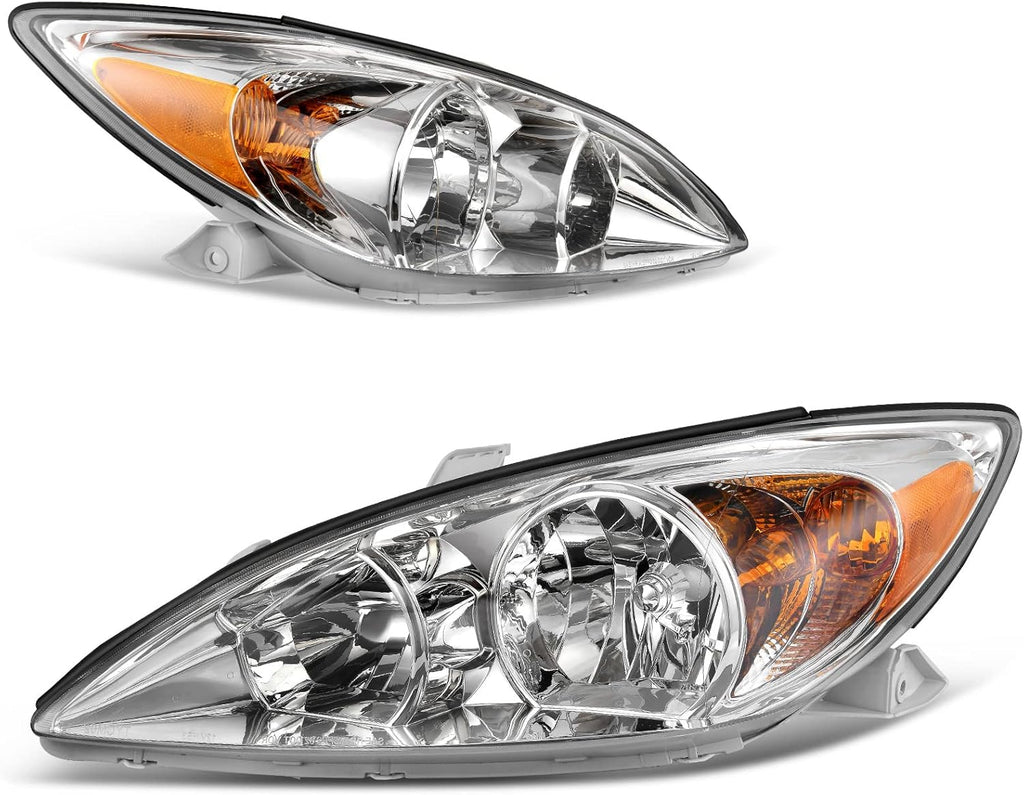 Headlight Assembly for CAMRY 2002 2003 2004 Chrome Housing Amber Reflector Clear Lens Z1617