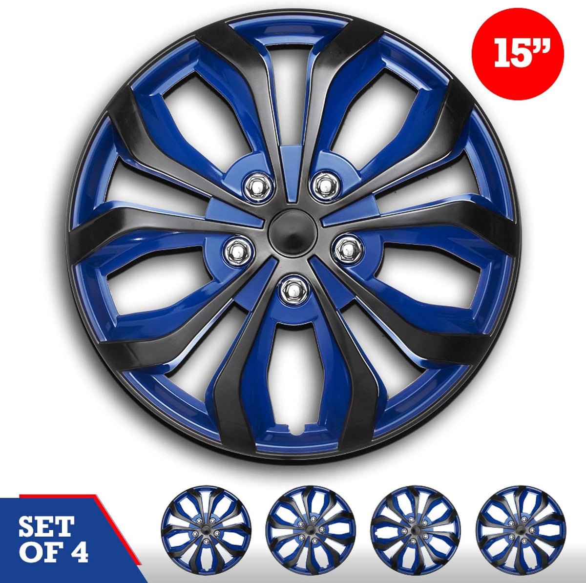 15 Set of 4 Blue and Black Automotive Wheel Hubcap L363