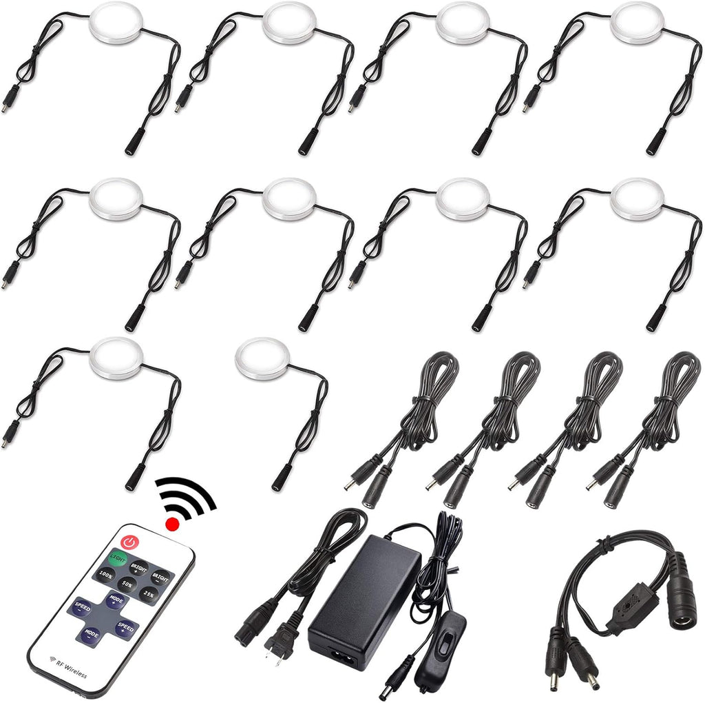 LED Under Cabinet Lighting Linkable Kit, Wireless Dimmable Puck Lights, RF Remote Control, 12 Lights, Daylight Pack of 2 J4993