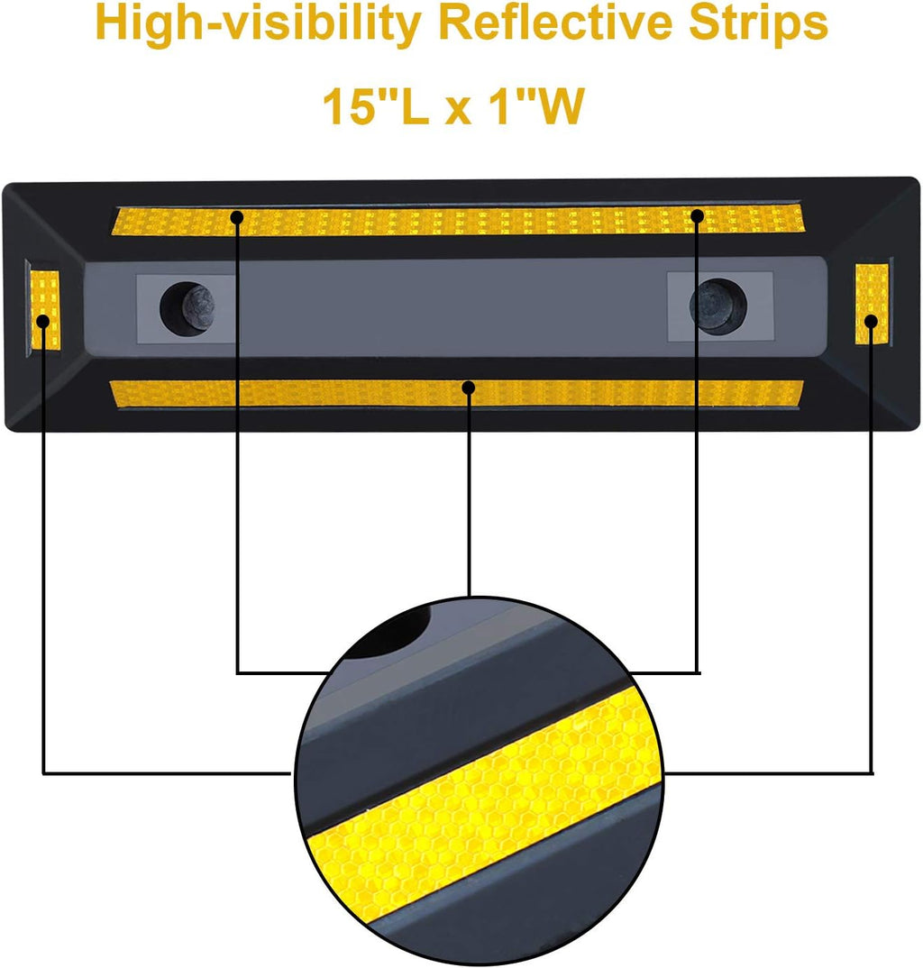 2 Pack Rubber Parking Guide Blocks with Yellow Reflective Stripes 21.25x5.7x3.54 N824