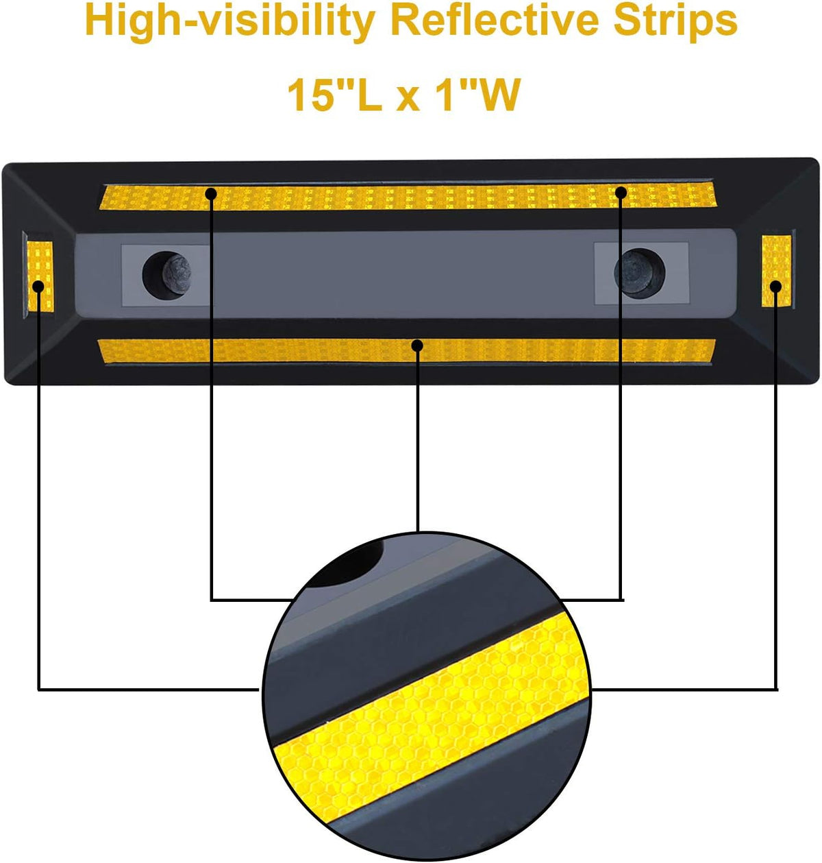 2 Pack Rubber Parking Guide Blocks with Yellow Reflective Stripes 21.25x5.7x3.54 N824