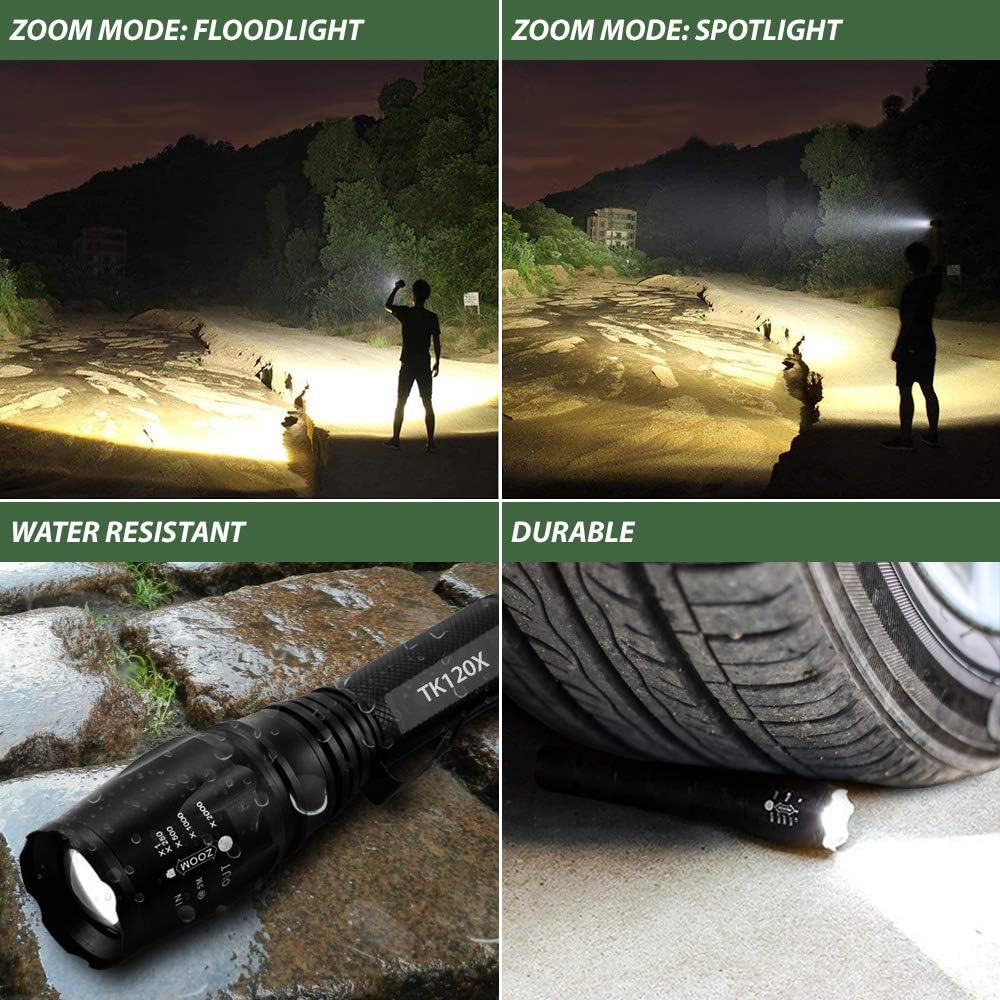 Zoomable LED Tactical Flashlight Kit with Batteries and Charger X292539
