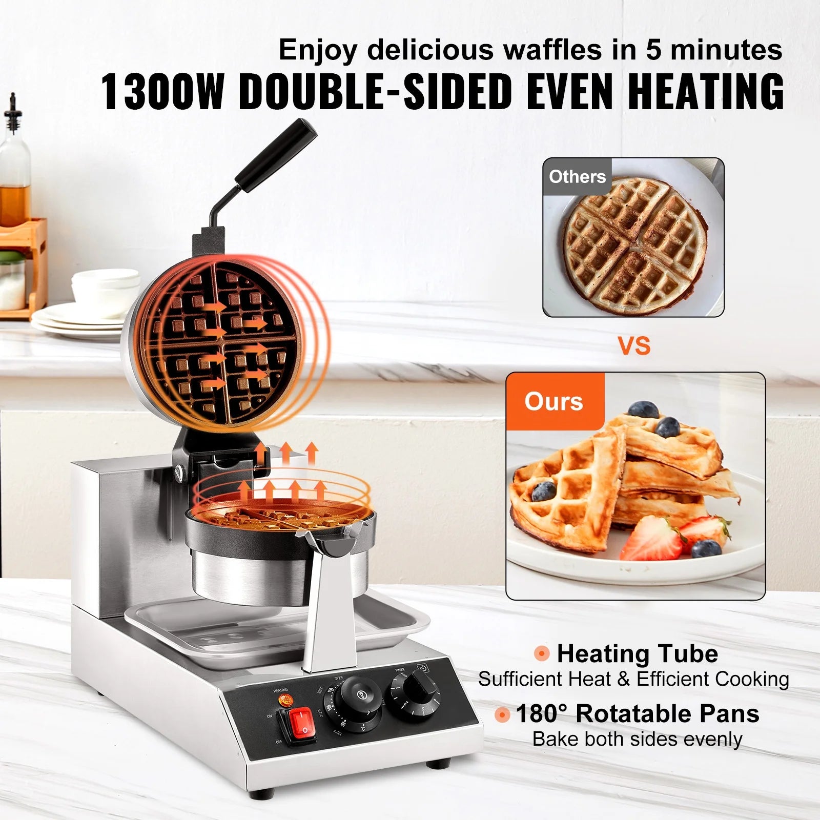 Round Waffle Maker 1300W Non-Stick Waffle Iron B59334