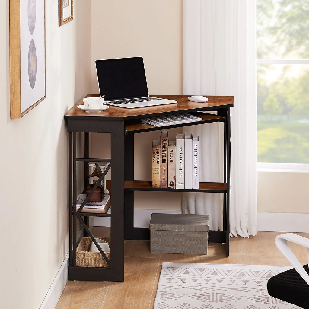 Corner Computer Desk with Keyboard Tray Dark Brown K6171