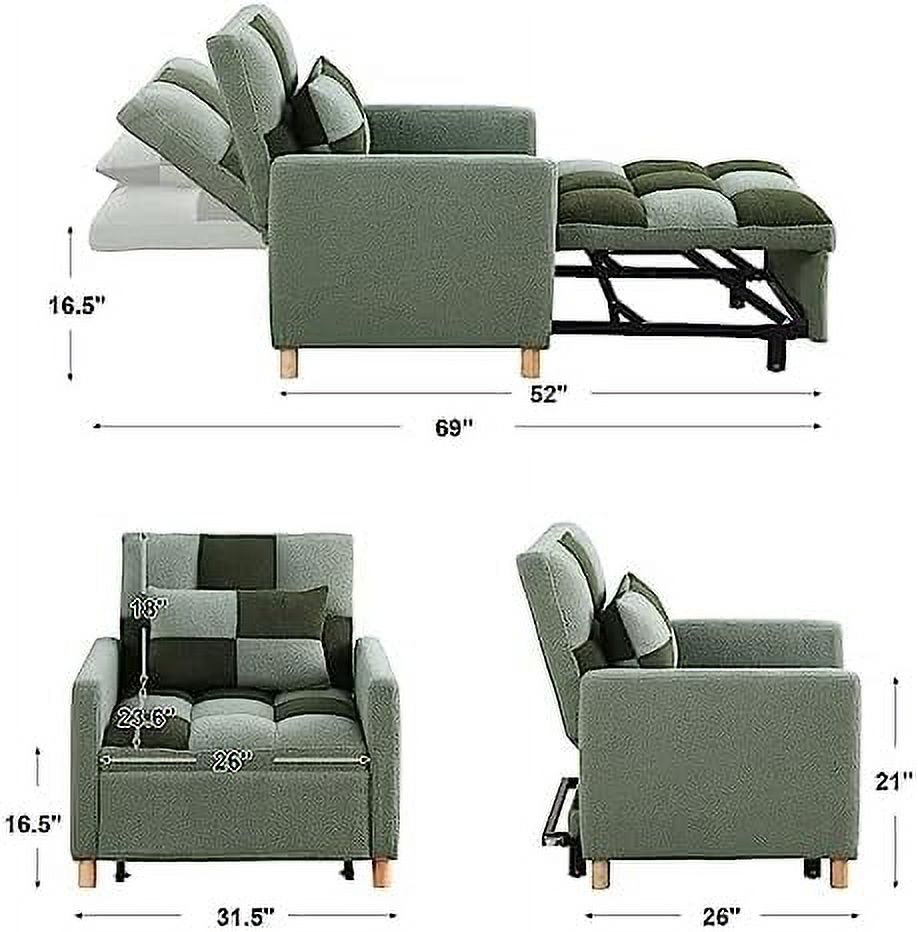 3 in 1 Convertible Chair Bed Sleeper Chair with Pillow Velvet Fabric Grey Y518142