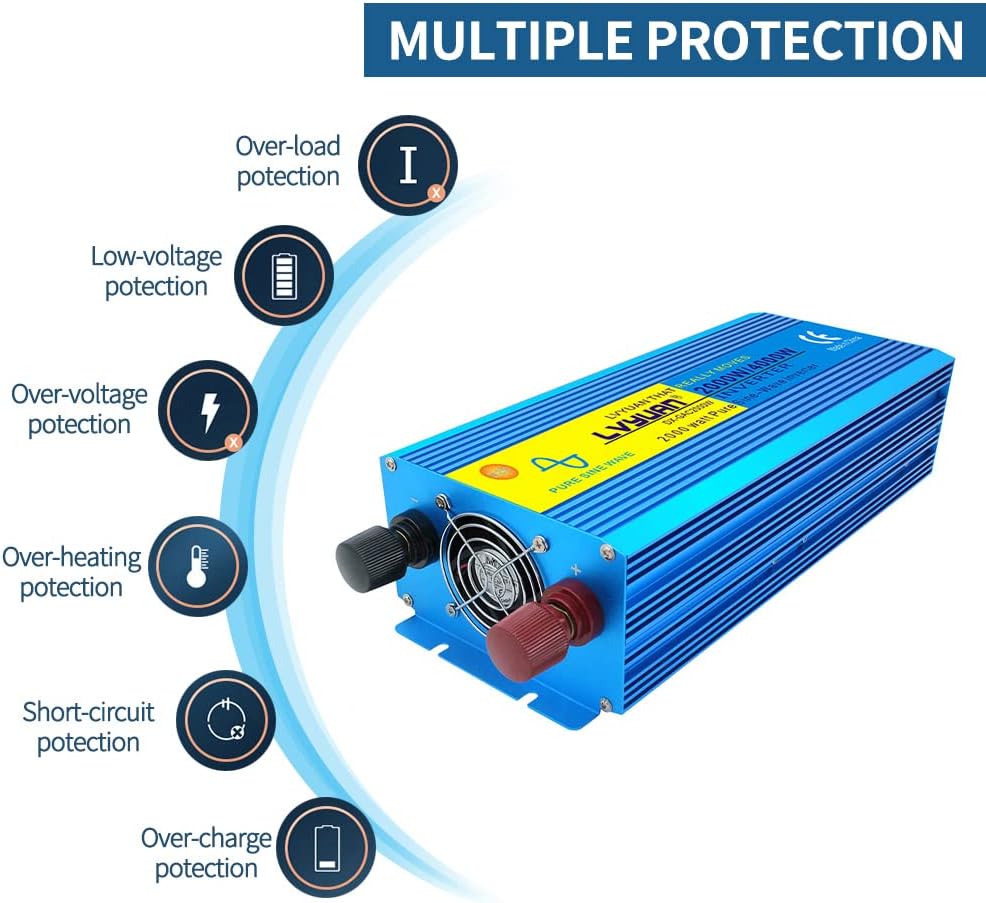 2000 Watt Pure Sine Wave Power Inverter 12V DC to 110V AC Converter with LCD Display B712772