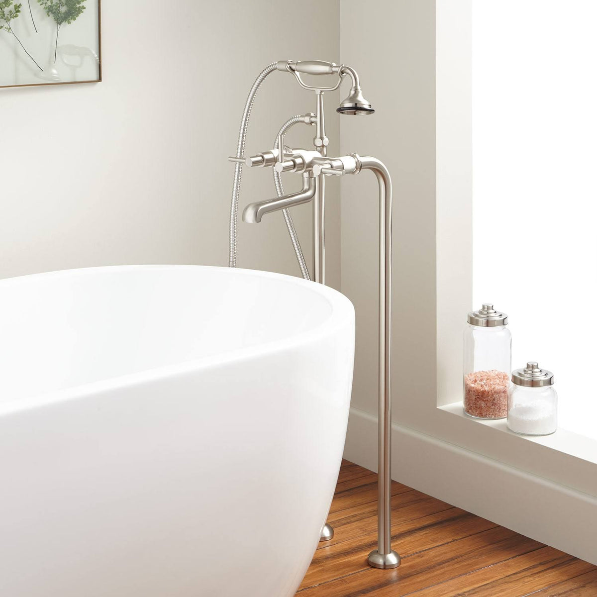 31-1/2x22 Freestanding Tub Faucet with Telephone Hand Shower in Oil Rubbed Bronze Y5325