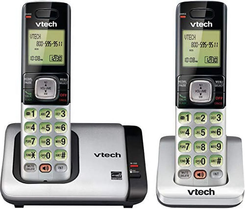 2-Handset Expandable Cordless Phone with Caller ID, Silver E404