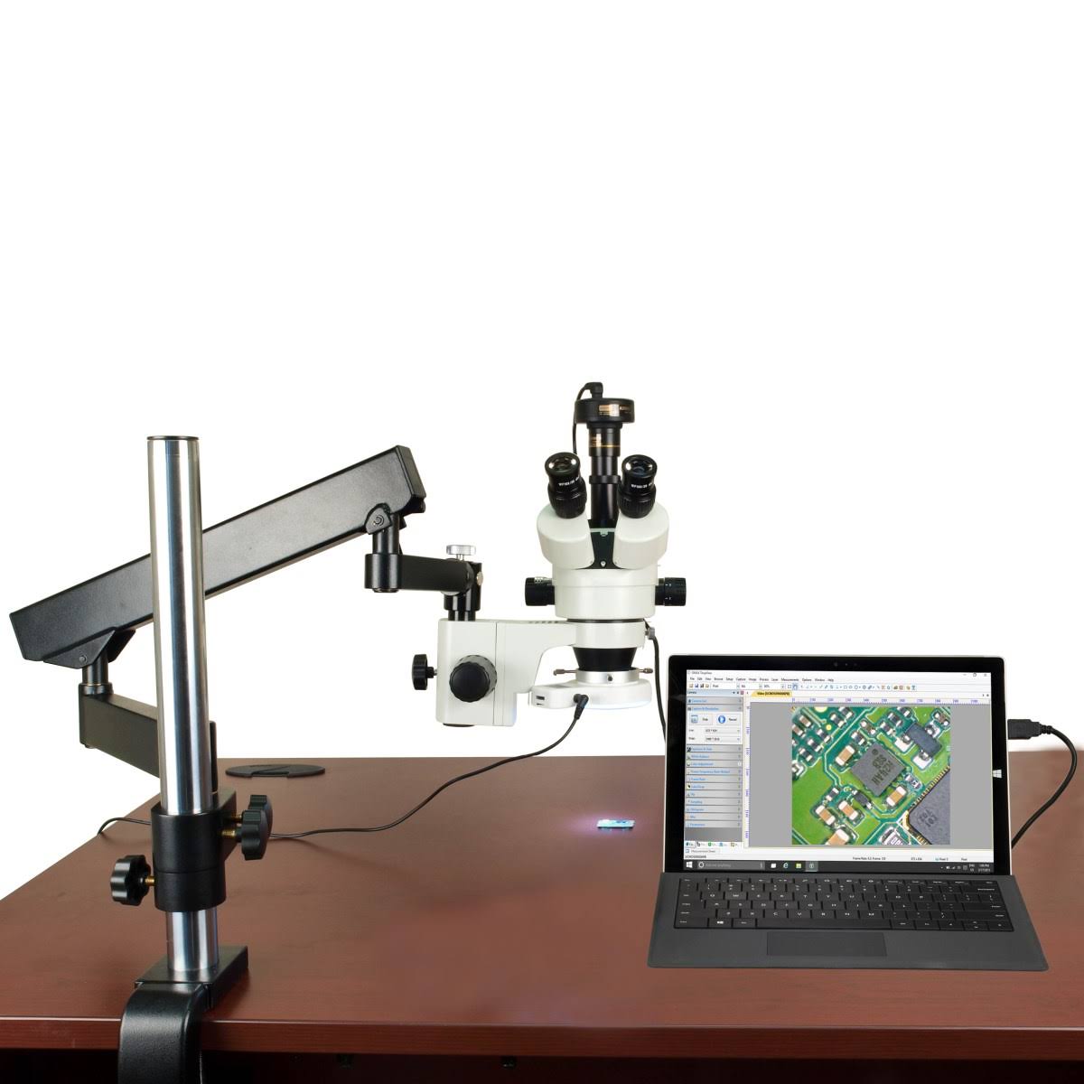 7-45X Stereo Microscope with Articulate Arm, 56 LED Ring Light, 5.0M Camera P63078