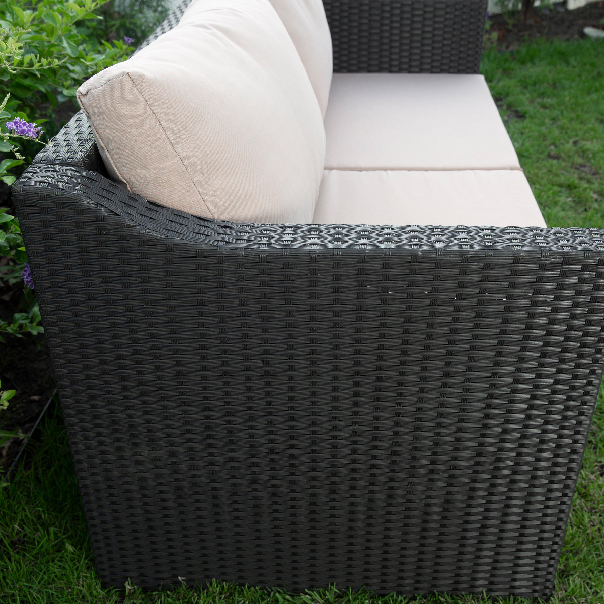 Black Wicker Rattan 2-Seater Patio Sofa with Cushions U160770