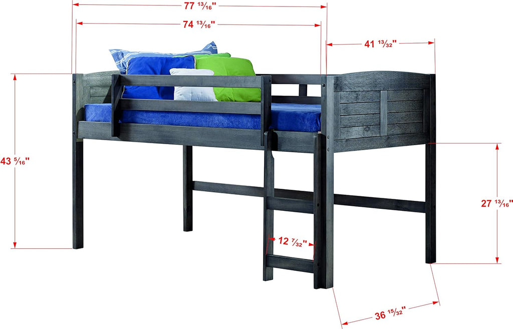 Antique Grey Twin Low Loft Bed with Tent X490623