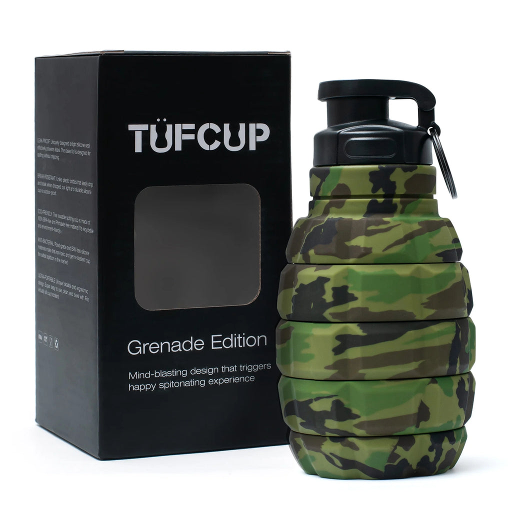 Green Camo Collapsible Spill Resistant Silicone Spit Cup with Lid J99201