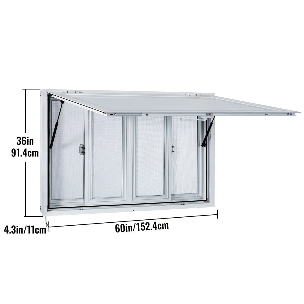 60 x 36 inches Aluminum Food Truck Service Window with 4 Horizontal Sliding Screens X1873