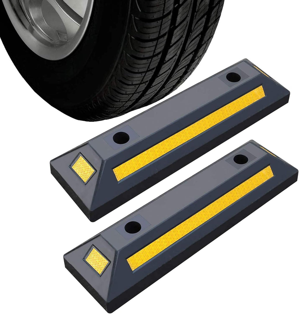 2 Pack Rubber Parking Guide Blocks with Yellow Reflective Stripes 21.25x5.7x3.54 N824