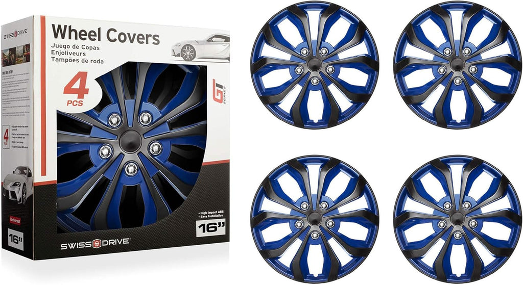15 Set of 4 Blue and Black Automotive Wheel Hubcap L363
