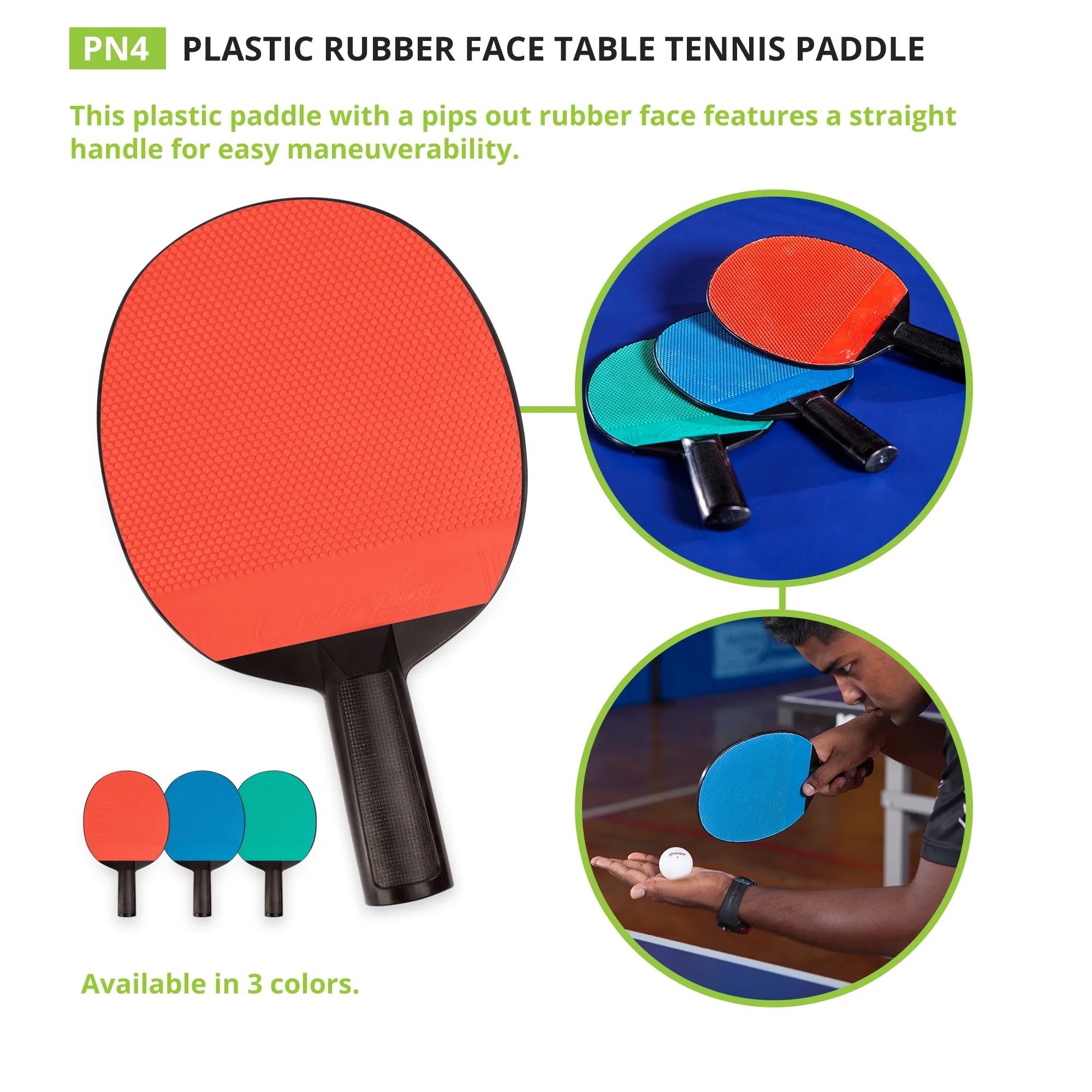 Plastic Rubber Face Table Tennis Paddle, Pack of 6 I1527