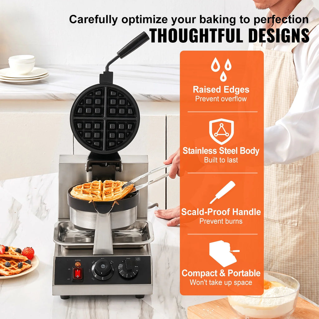 Round Waffle Maker 1300W Non-Stick Waffle Iron B59334