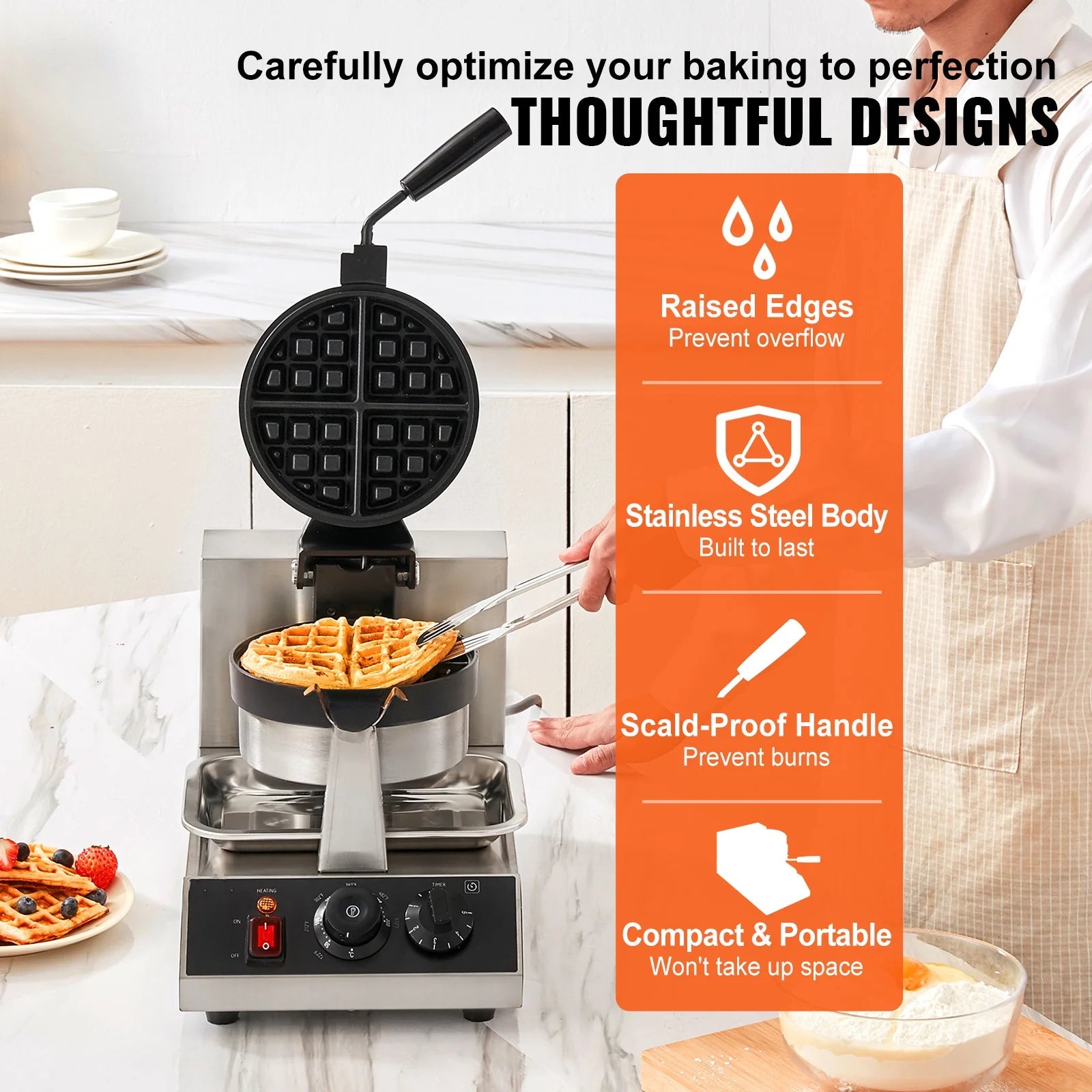 Round Waffle Maker 1300W Non-Stick Waffle Iron B59334
