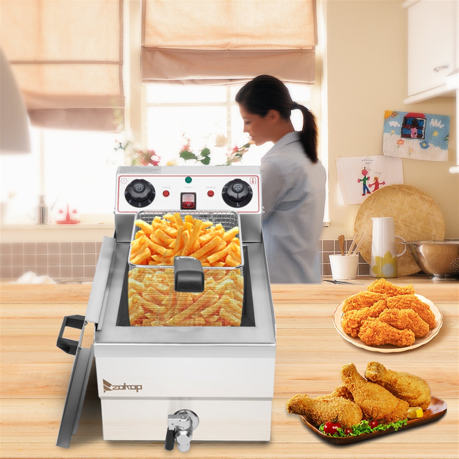 8.5QT Stainless Steel Single Tank Deep Fryer 1700W W301987