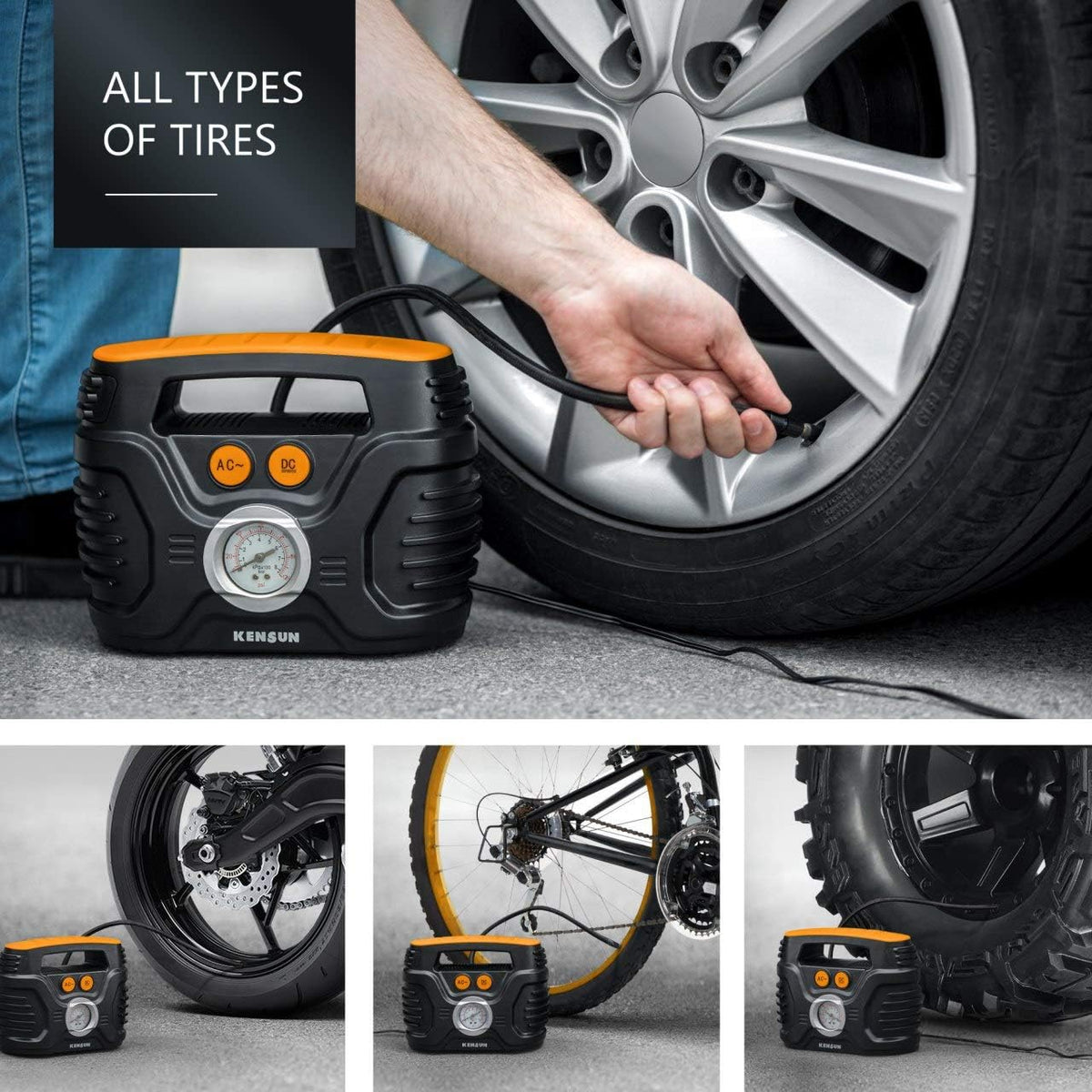 Portable Electric Air Compressor Tire Pump with Analogue Pressure Gauge, 120 PSI I127377