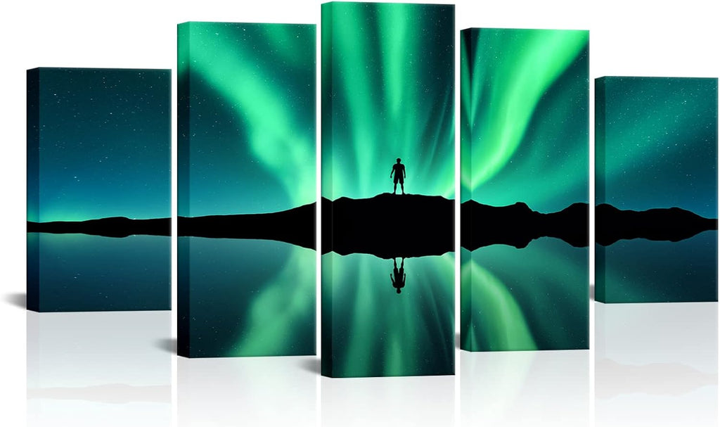 Green Aurora Borealis Canvas Wall Art Stretched and Framed G6174