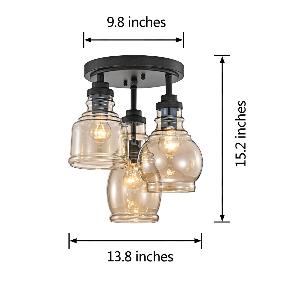 Antique Black 3-Light Flush Mount with Cognac Glass Shade K91327