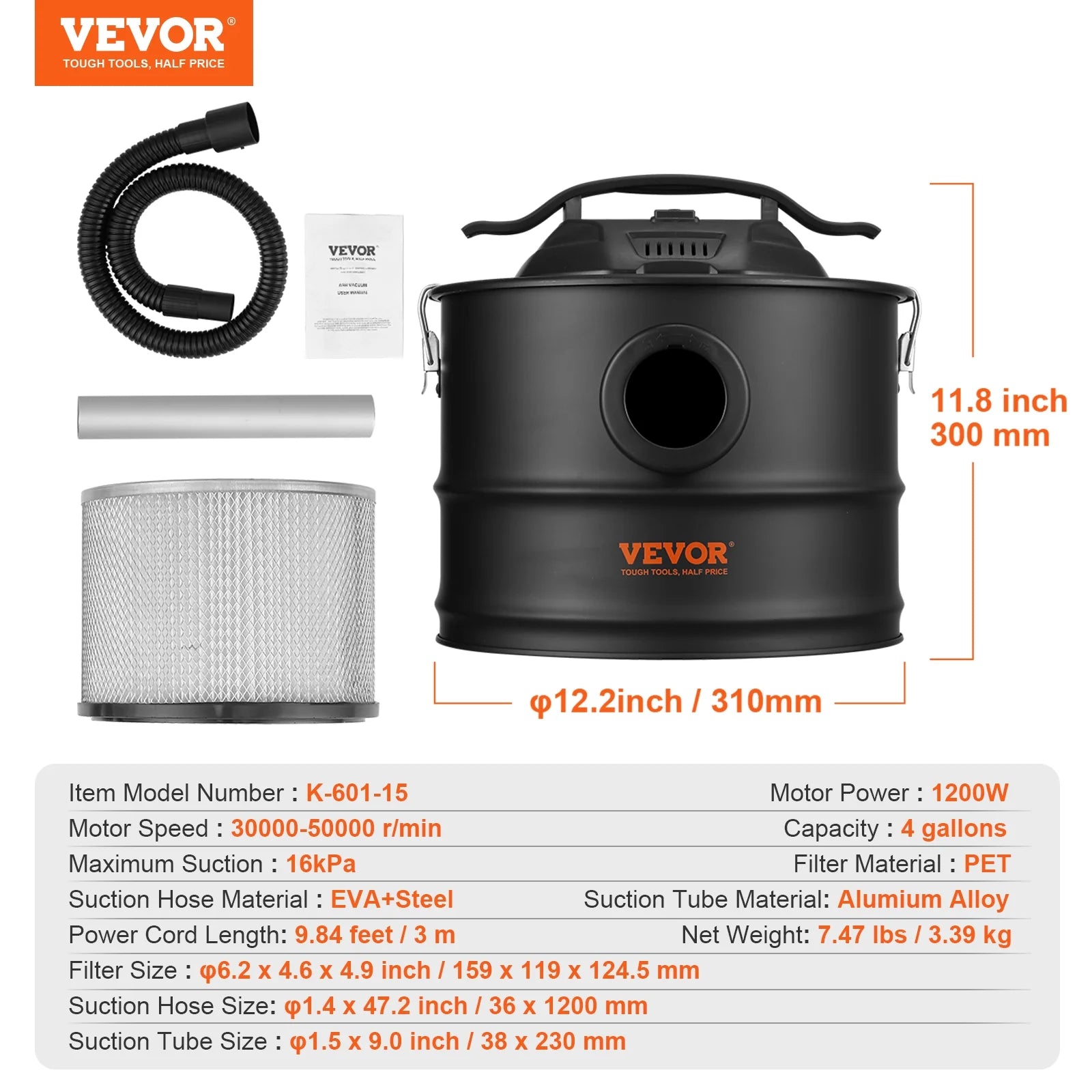 4 Gallon 1200W Ash Vacuum Cleaner I2311