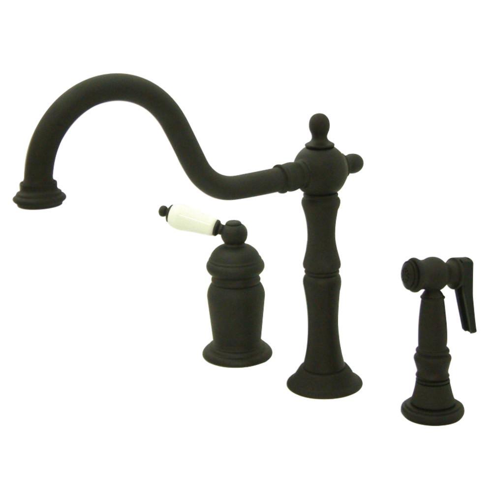 Satin Nickel Single Handle Deck Mount Widespread Kitchen Faucet with Brass Sprayer J621855