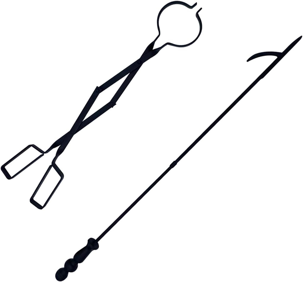 32 Inch Fireplace Fire Pit Poker Stick and 25 Inch Firewood Tongs, Black Finish J534120