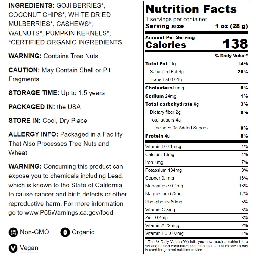 Organic Raw Variety Trail Mix, 4 Pounds E29009