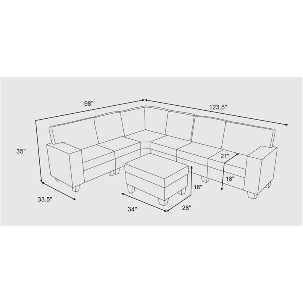 Dark Gray Linen 7Pc Modular Sectional Sofa and Ottoman W583960