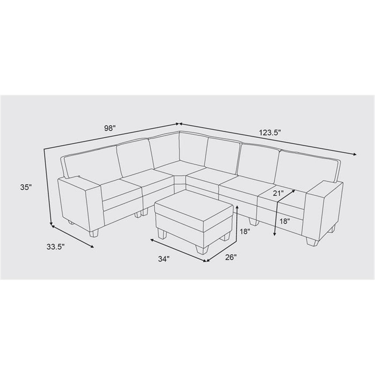 Dark Gray Linen 7Pc Modular Sectional Sofa and Ottoman W583960