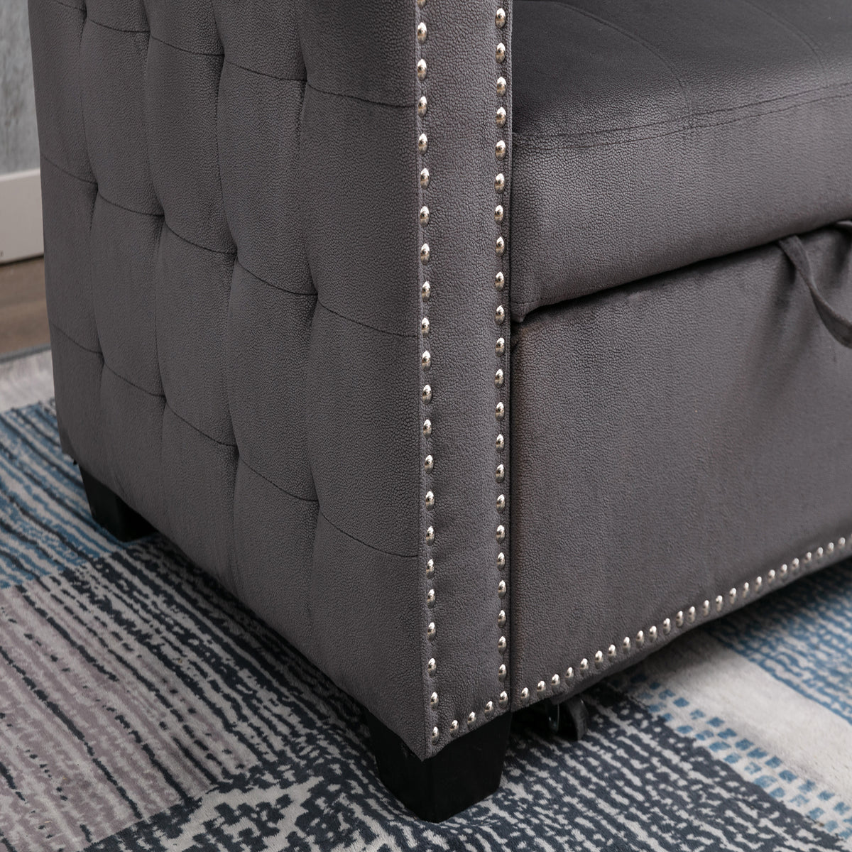 Gray Velvet Reversible Sleeper Sofa with Storage Chaise T505145