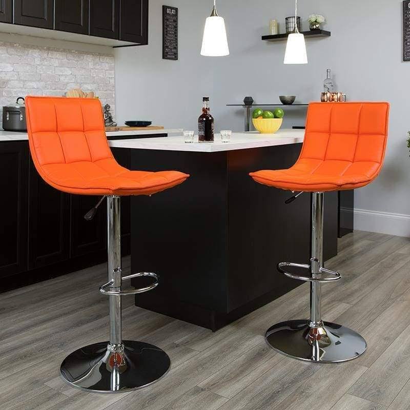 Orange Quilted Vinyl Adjustable Height Barstool with Chrome Base F866