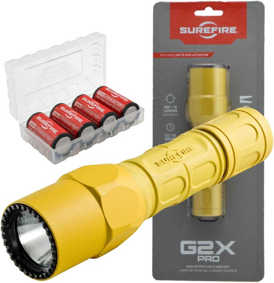 600 Lumen Tactical EDC Flashlight Bundle with 4 Extra CR123A Batteries and Battery Case (Tan) S26685