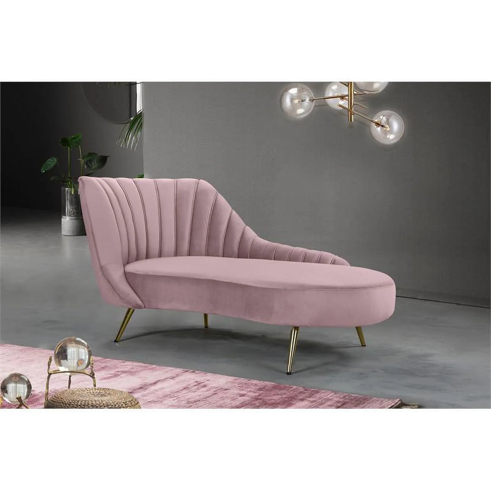 2-Piece Set with Velvet Accent Chair & Chaise in Pink and Gold F6396