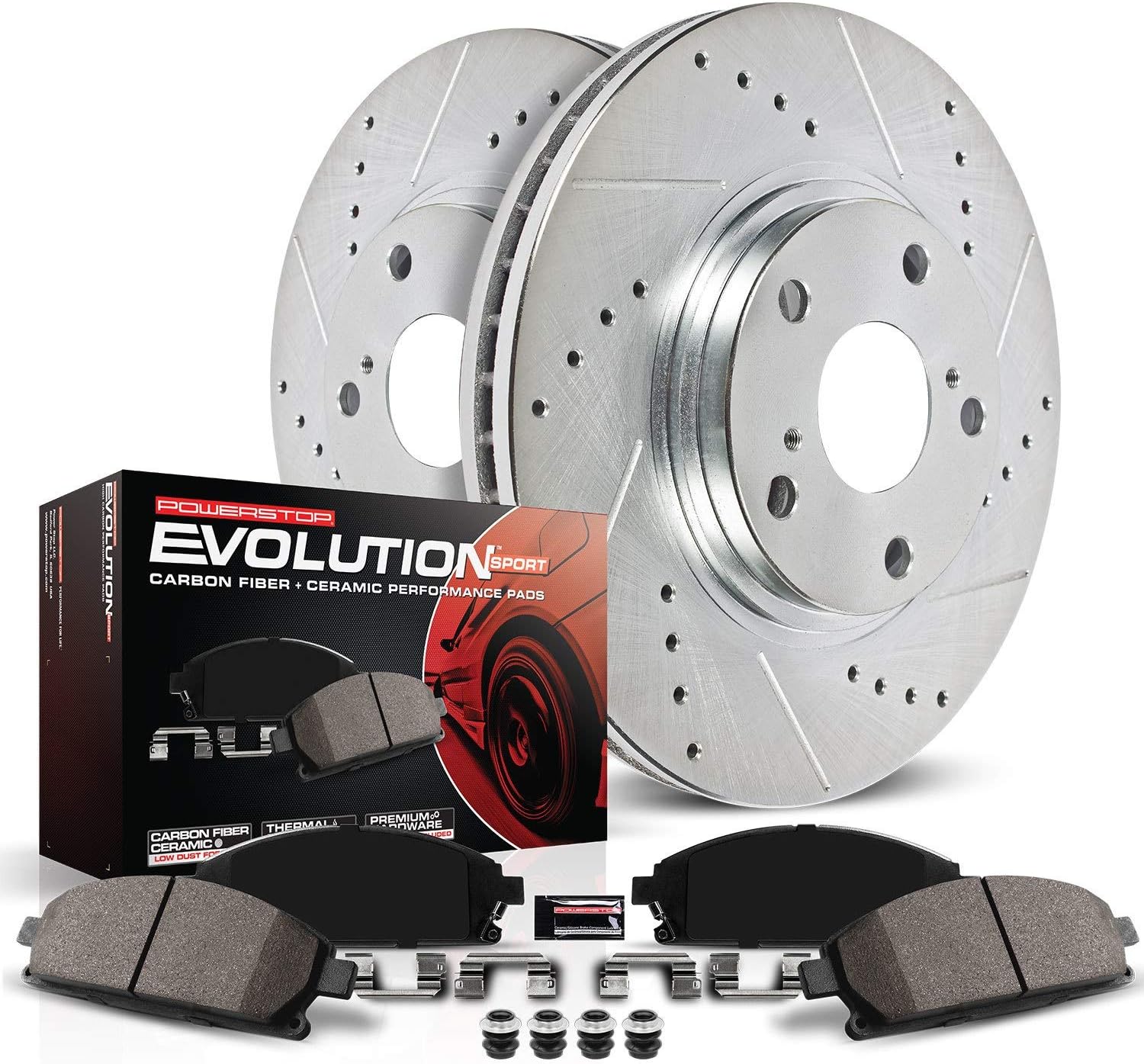 Front Z23 Carbon Fiber Brake Pads with Drilled & Slotted Brake Rotors Kit A141